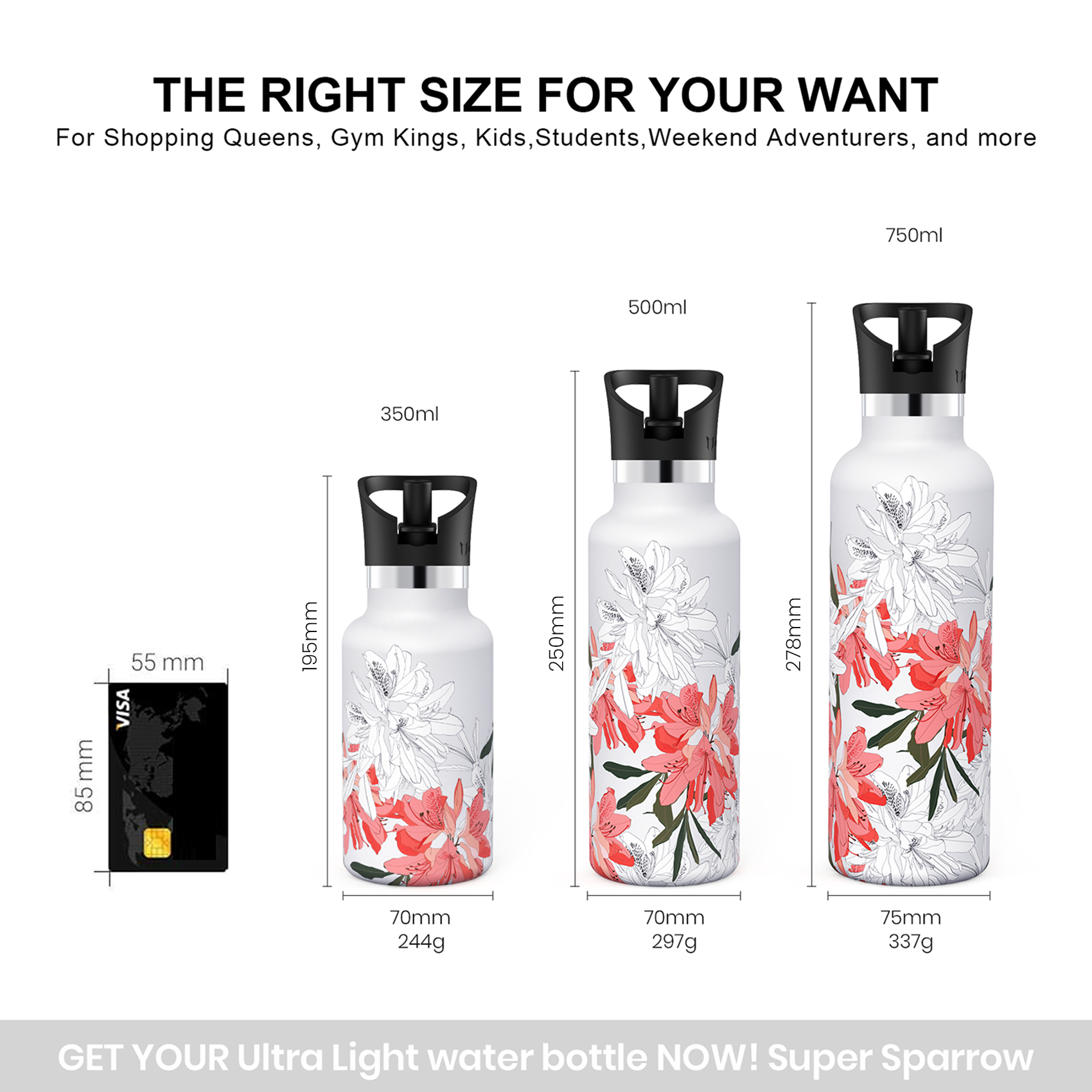 Floral, Ultra-Light With Straw Lid, 25OZ / 750ML