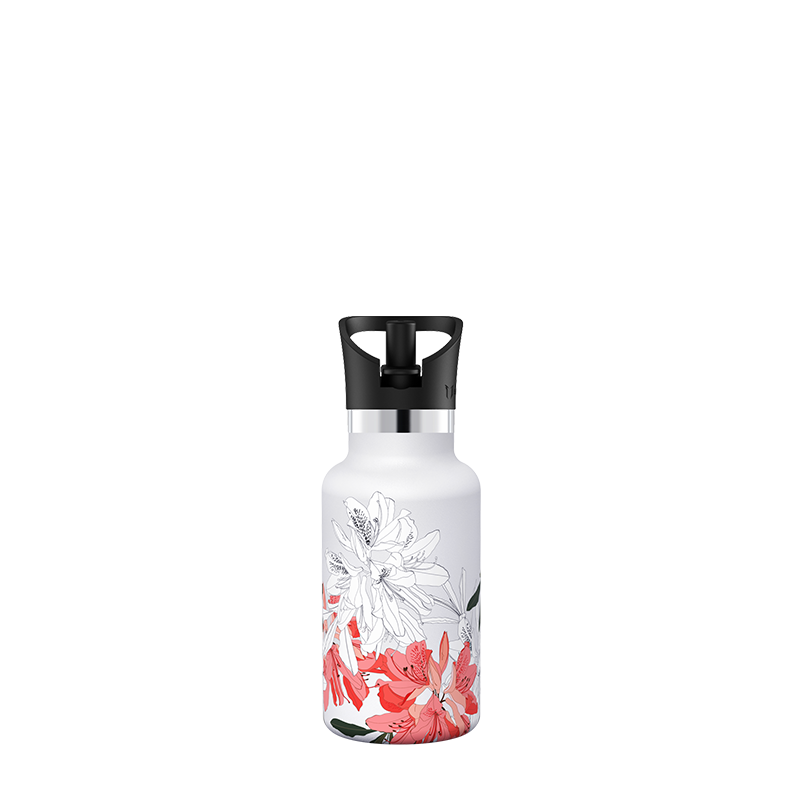 Floreale, bottiglia d'acqua ultraleggera in acciaio inossidabile con coperchio in cannuccia, 12OZ / 350ML
