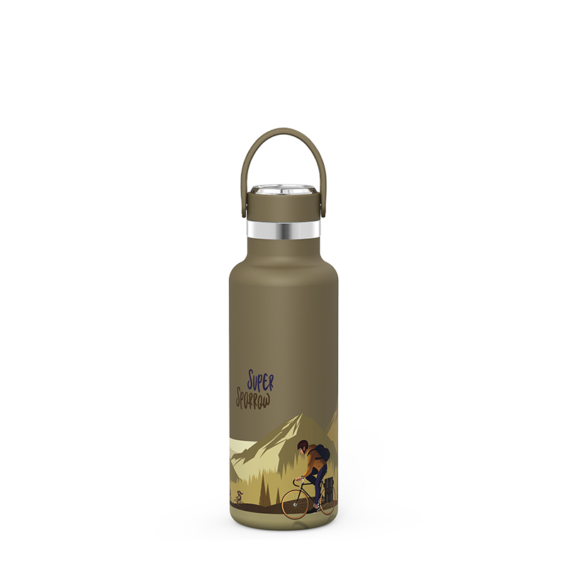 Insulated Water Bottles 17 oz, Santeco Stainless Steel Bottle with Lanyard  & Wide Mouth Spout Lid